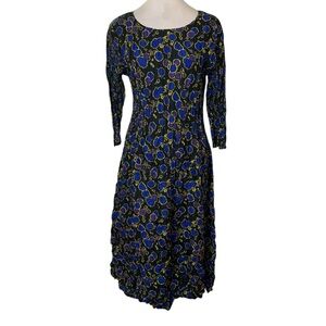 Alquema Women’s 0/US 2-4 Blue Purple Gold Long Sleeve Silky Stretchy Crepe Dress